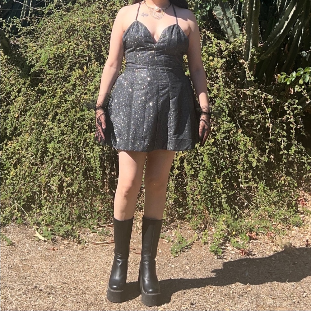 Luxxel Sparkling Silver Mini Dress